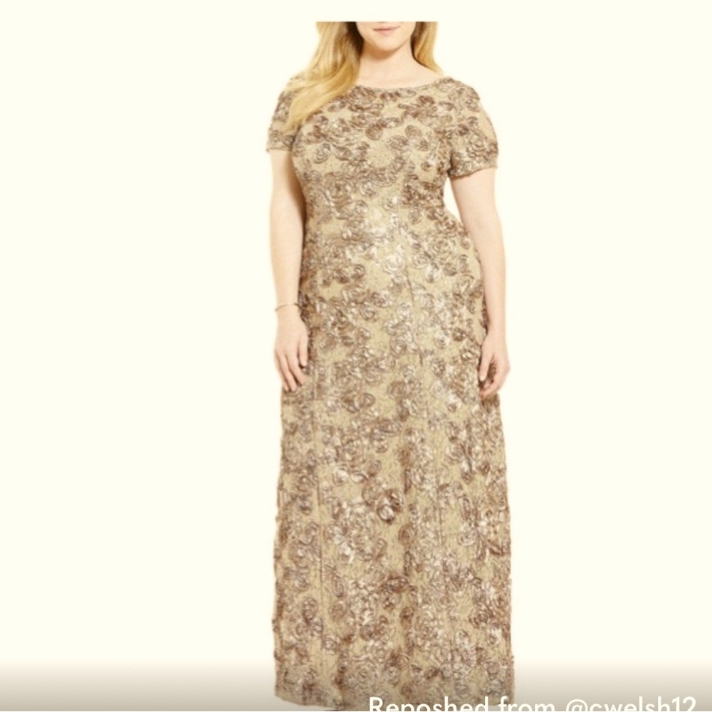 EUC Alex Evenings Rosette Lace A-Line Gown Champagne 16P